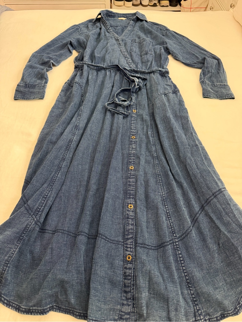 Pilcro Denim Button-Front Wrap Maxi Dress - Blue